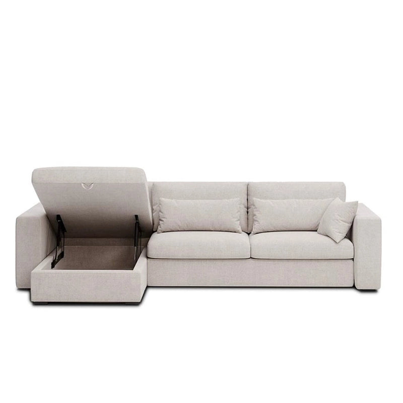 This compact L-shape sleeper couch from Kate&Mark combines the best of Indian craftsmanship with space-saving design