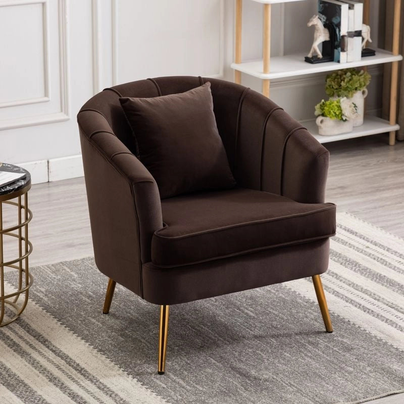 Channel-stitched backrest, individual living room chair + armchairs for living room, brown velvet