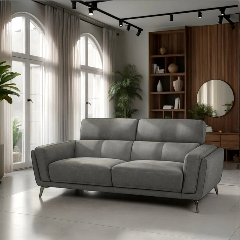 Available in versatile layouts—like 3 seater sofa, 2 seater sofa, or a full l shape sofa set with corner or lounger add-ons—it balances form and function through its rectilinear profile and subtle detailing. 