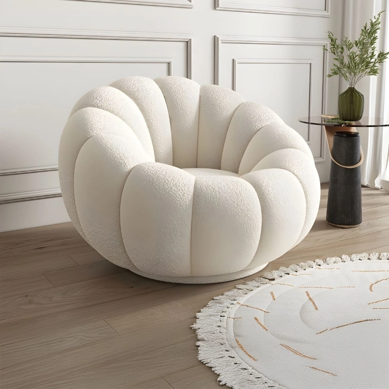 Sculpted bouclé lounge room chair with single chair form and armchairs for living room styling