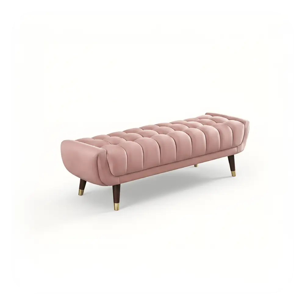 Pink tufted bench on a white background