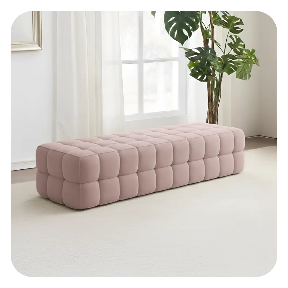 Cream kidney-shaped bench with bench ottoman elegance and floating cylindrical legs