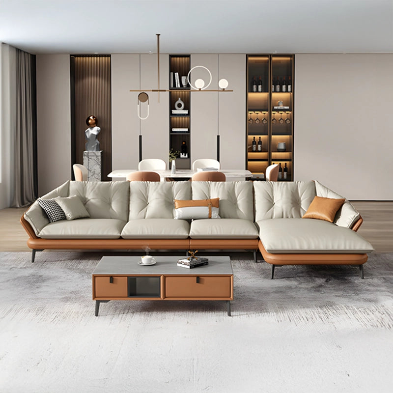 Dual-tone L-shape design with premium sofa set design and modern sofa design – 5 seater faux leather