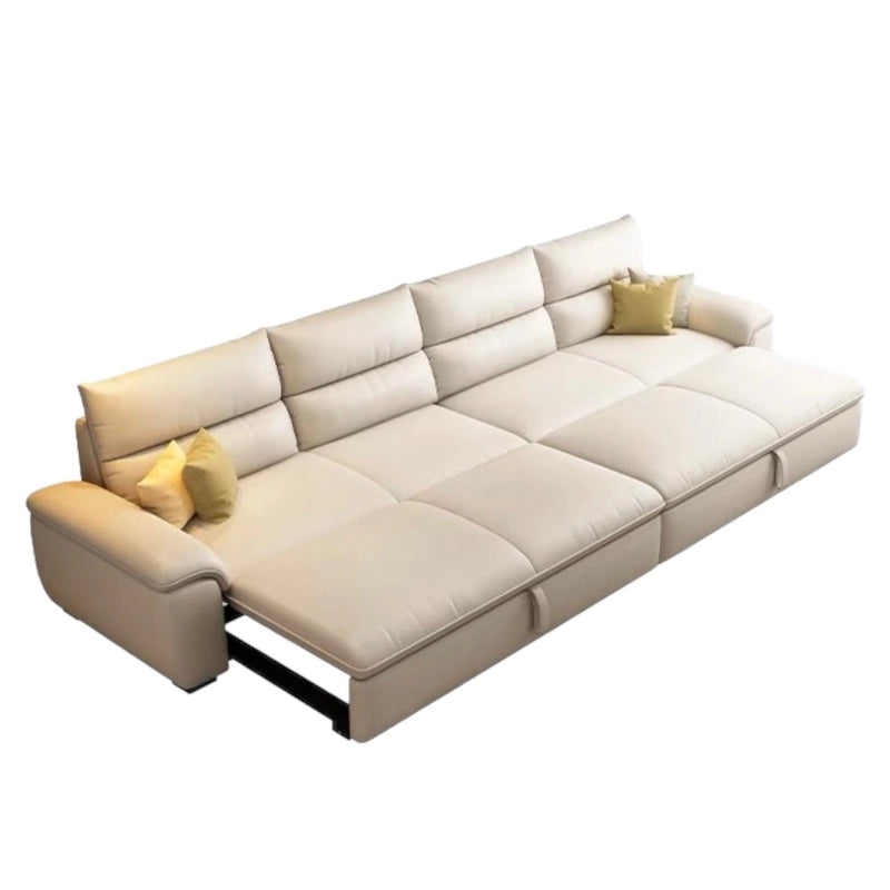 The triple-layered backrest and pillow-top arms offer elevated comfort, while the right-aligned L-shape footprint includes a hidden storage space and integrated USB charging ports.