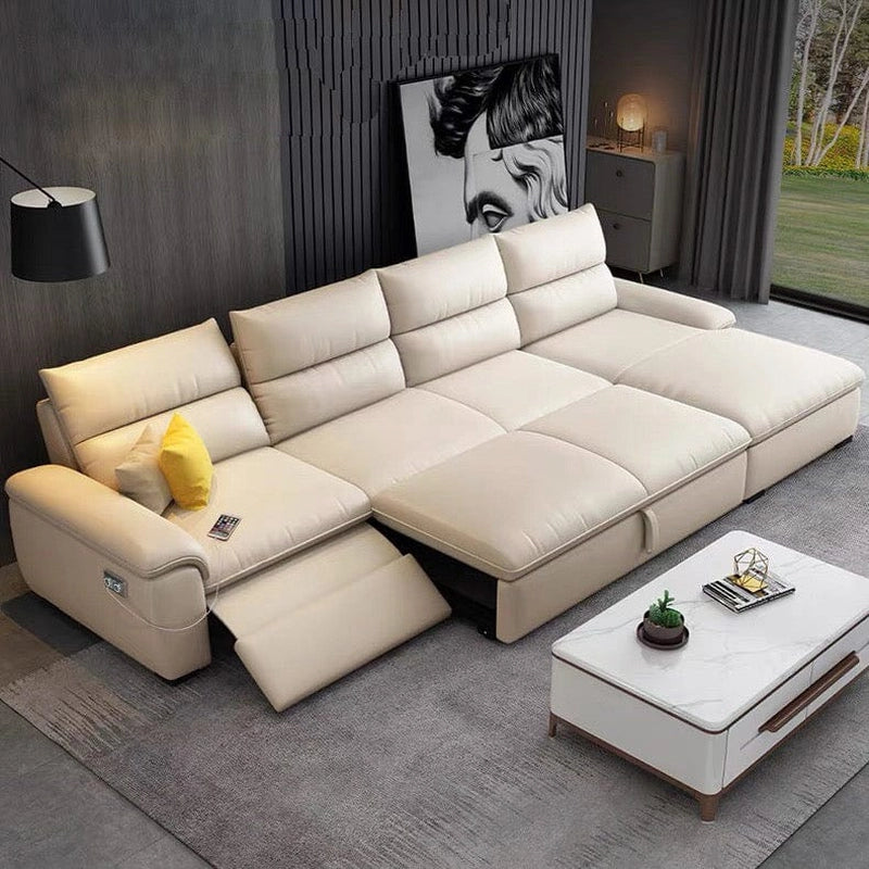 Cream faux leather design with USB port – sofa bed couch – convertible sofa bed – 3 seater