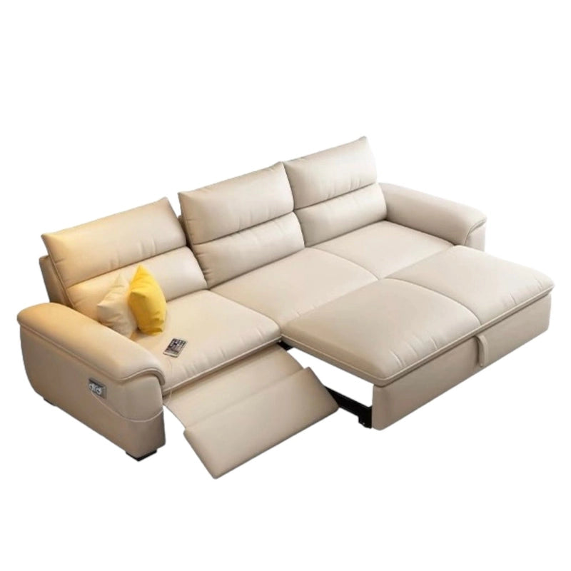 Elevate your living space with this elegant L shape sofa cum bed, crafted in a sophisticated beige faux leather finish that blends seamlessly into any modern décor