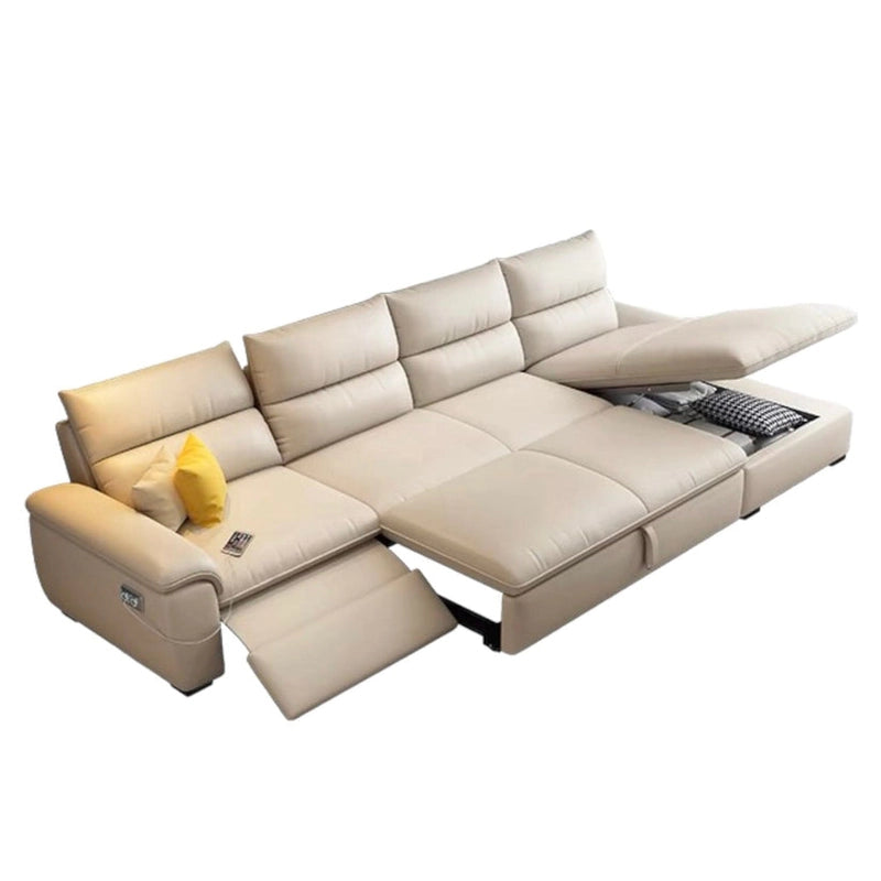 Armrest USB charging pic – sofa bed design – sofacum bed – beige faux leather