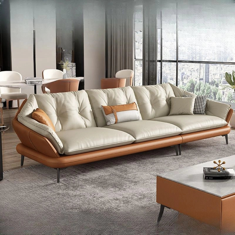 Mellow L Shape Sofa Set with caramel leather sofa finish and luxury corner sofa comfort