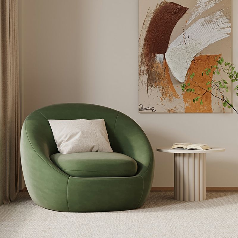 Rounded sage green armchair lounge room chair single seater fabric