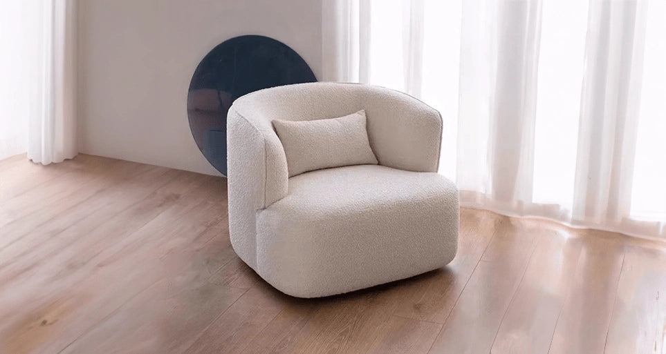 Plush one seater sofa chair – comfort chair, single chair, textured bouclé fabric
