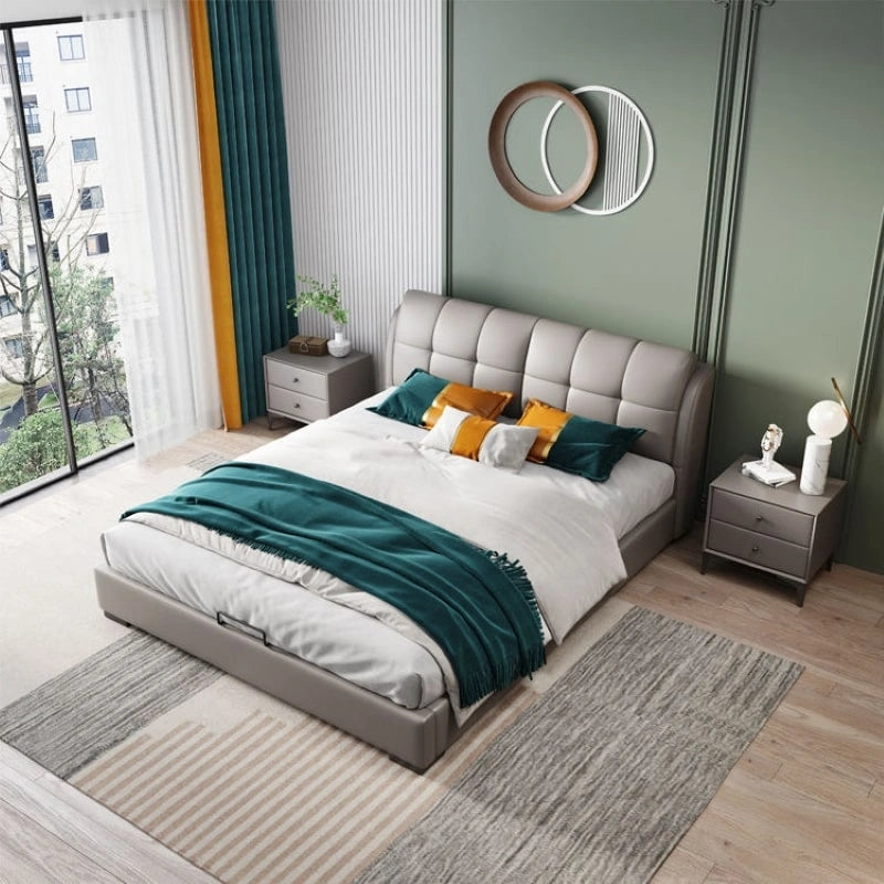 front perspective | modern bed design + bed frame blue tone