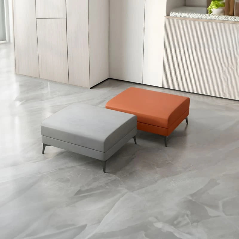 Rectangular leatherette ottoman with tapered metal legs leather ottoman bench grey