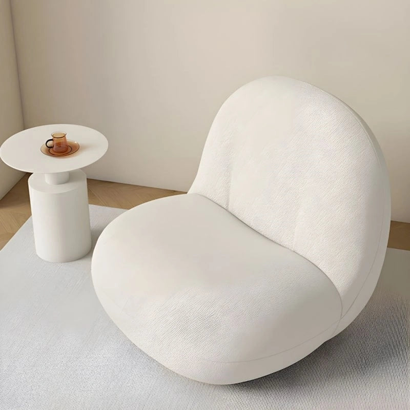 rounded off-white bouclé accent chair | lounge room chair | bouclé fabric single seat