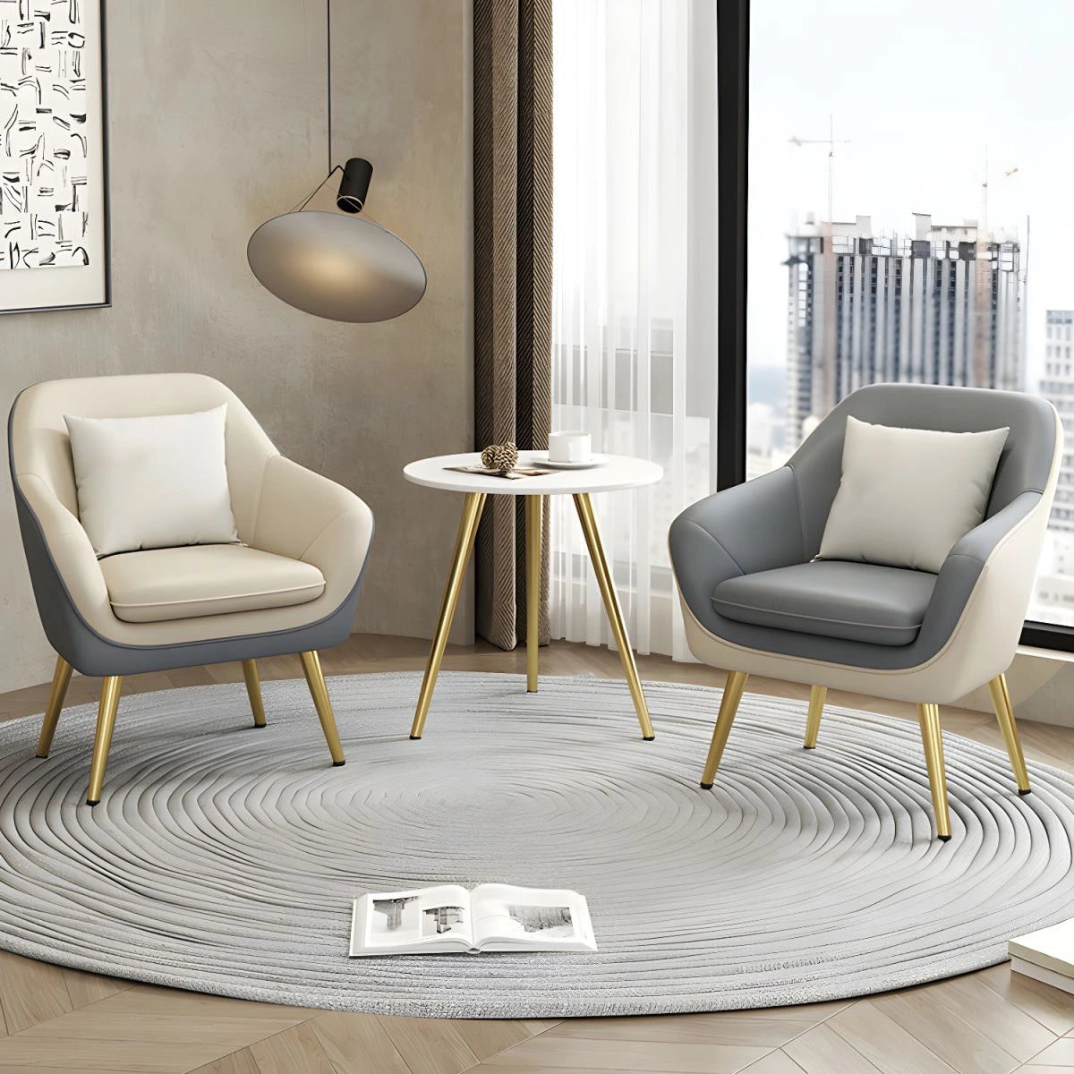 Cream and grey combo single seat chair, comfort chair, one seater sofa chair