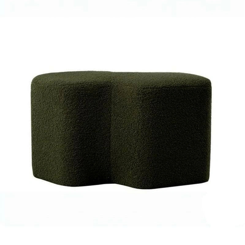 minimal pouf seat footrest bouclé texture olive green
