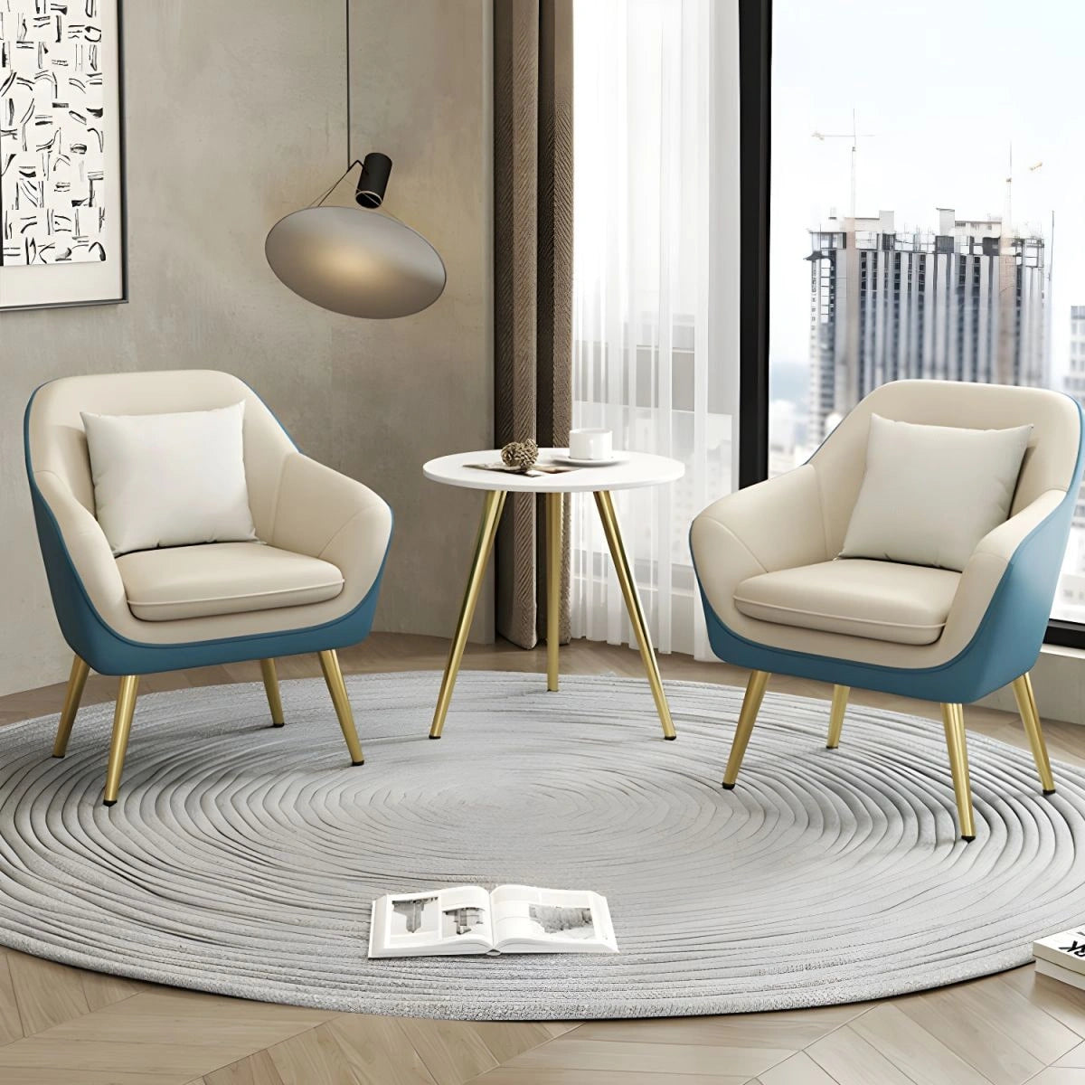 Curved back chair with tapered metal legs, single chair, chair with sofa