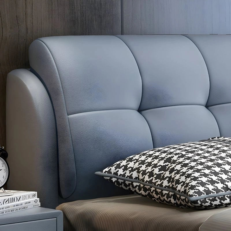 side angle view | master bedroom bed design + new bed design cream upholstery