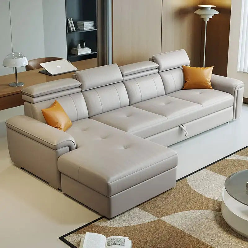 This L-shaped couch features a smooth pull-out mechanism, allowing it to transform into a guest-ready sleeper in seconds.