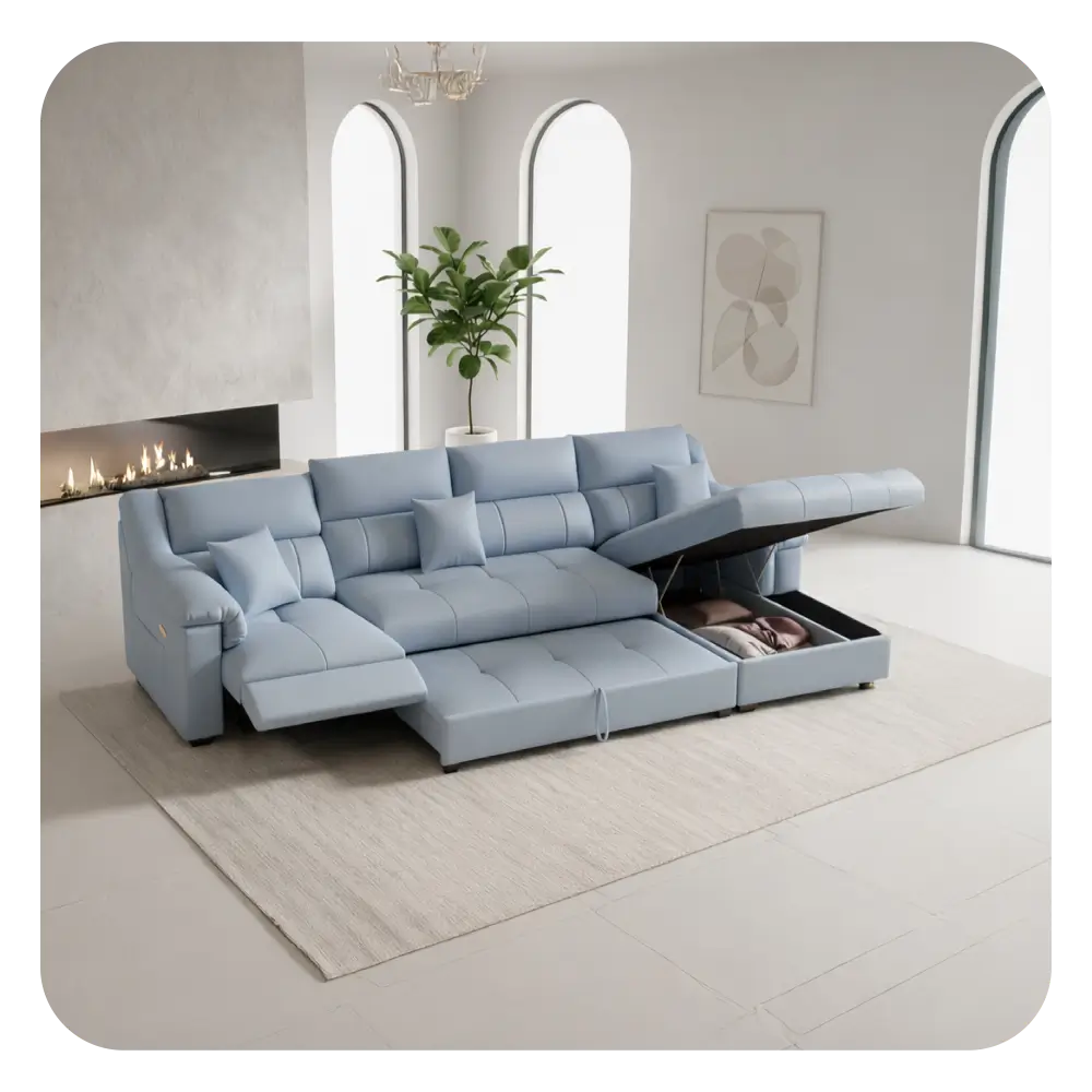 Sleek L-shape sofa bed couch with storage – sofa cum bed, convertible sofa bed – grey fabric