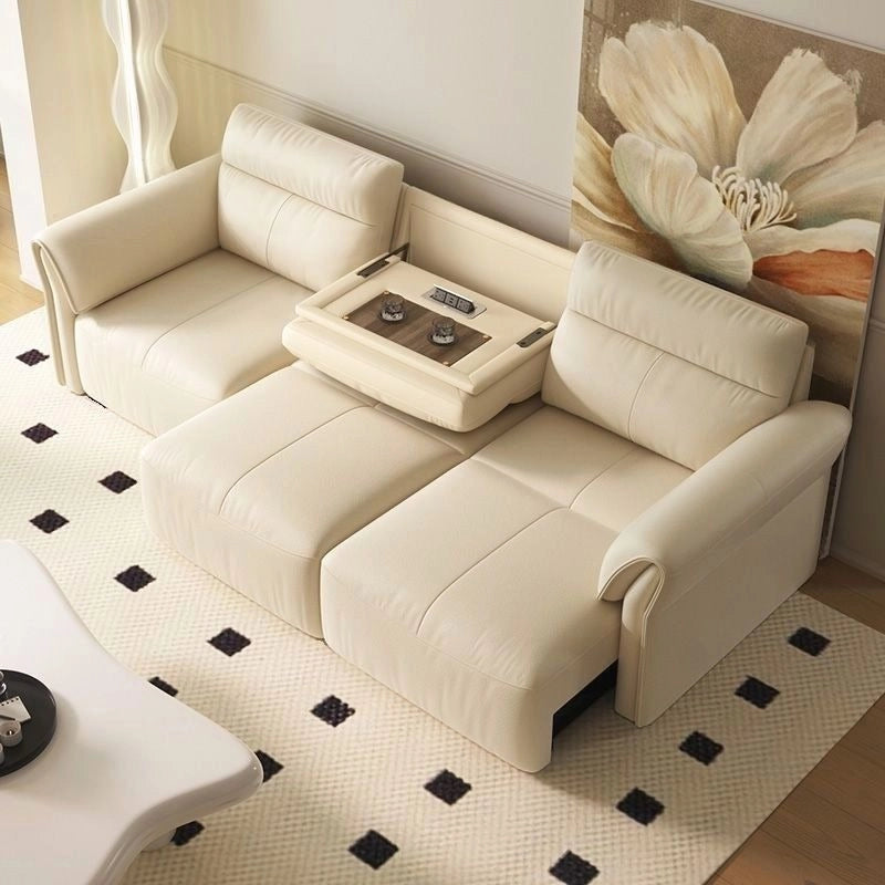 Cream leatherette sofa bed design with convertible sofa bed and sofa cum bed, 3-seater form