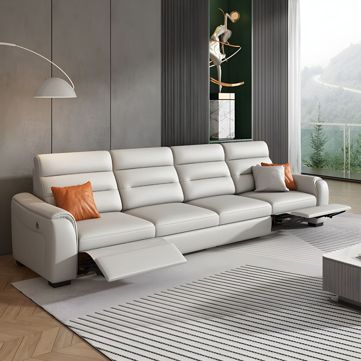 Pull-out recliner sofa bed couch with storage, off-white sofa cum bed design