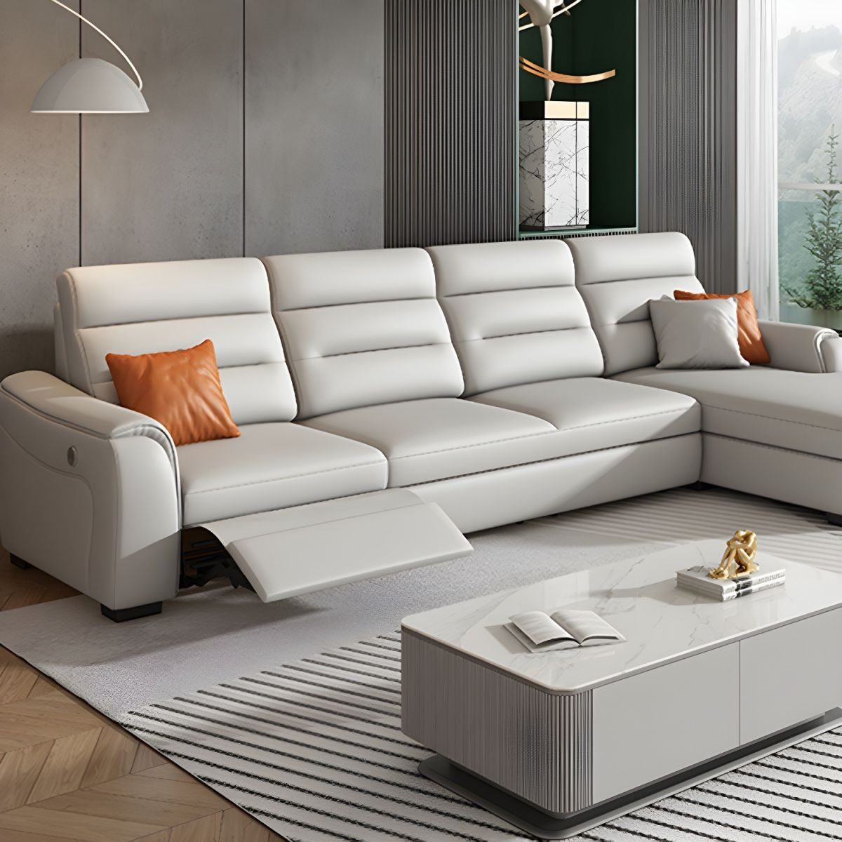 Contemporary sleeper sofa with sofa bed design, chaise storage and L shape seater look