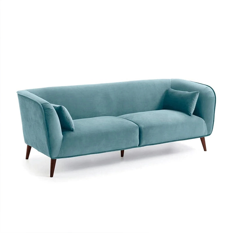 Luxury couch in charcoal grey and sky blue, premium velvet sofa and designed sofa set featuring a modern 3 seater sofa style for sophisticated living spaces.