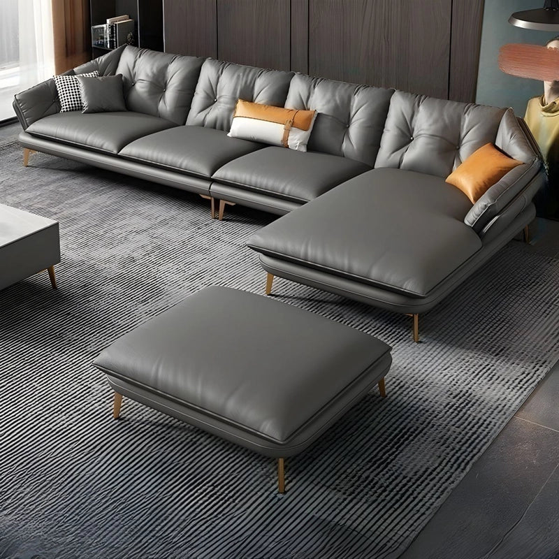 Mellow leather corner sofa with L shape sofa layout and modern couch set comfort.And ottoman