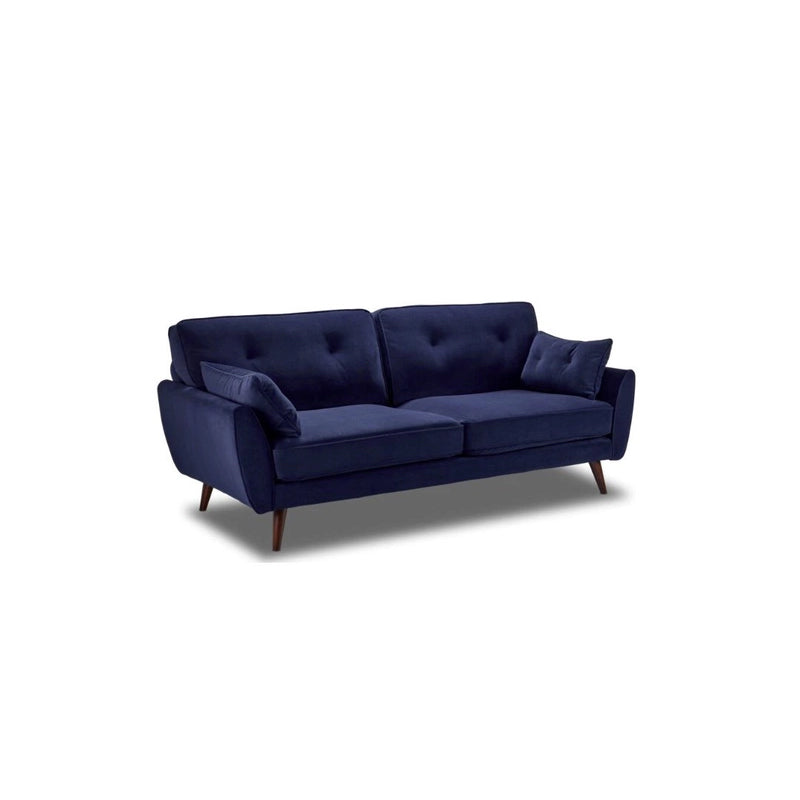 Navy blue velvet sofa with walnut tapered legs – velvet sofa, sofa design – 3 seater sofa, fabric