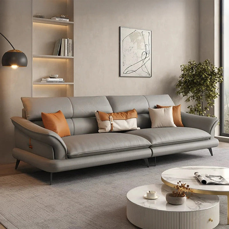 Left side view of Mesa L Shape Sofa featuring premium caramel brown faux leather upholstery, luxury sofa comfort, corner sofa layout, modern living room sofa styling and ergonomic deep seating design