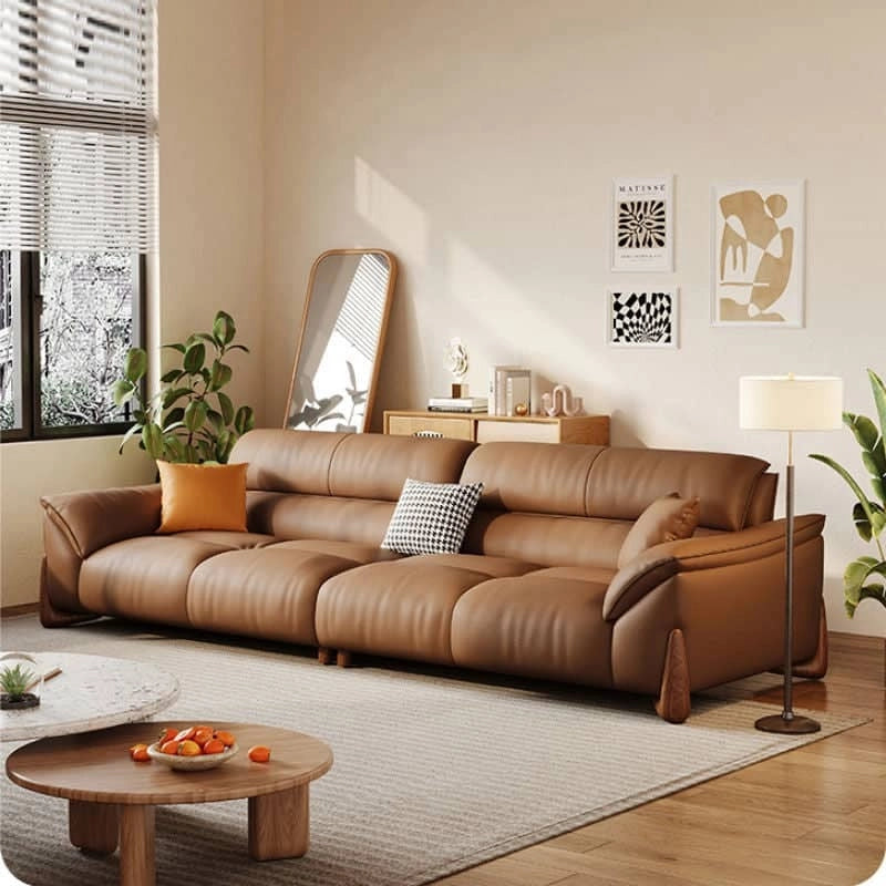 Detailed view of Oviedo modern leather sofa set highlighting deep seating comfort, luxury leather couch craftsmanship, premium material quality and living room sofa styling