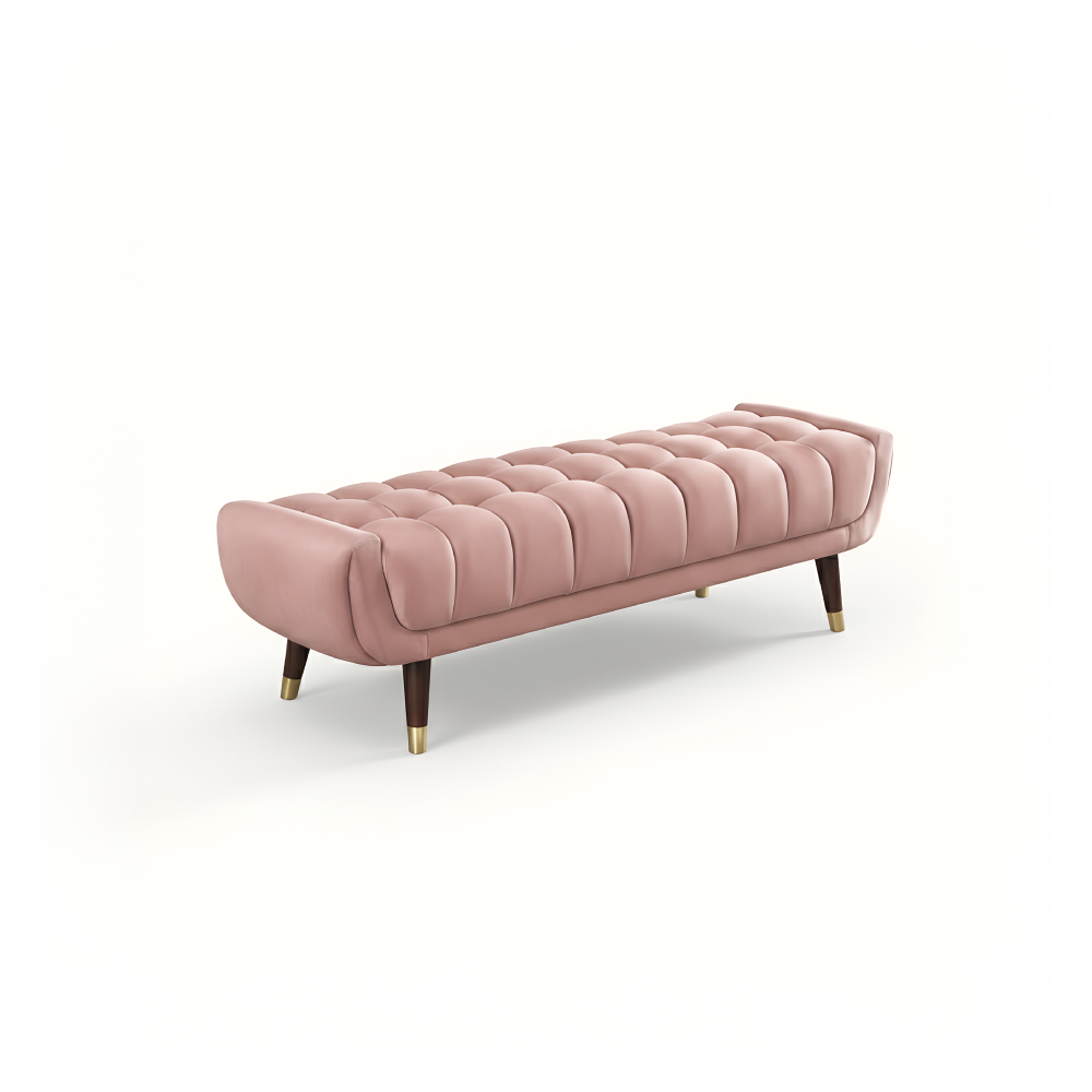 Cream kidney-shaped bench with bench ottoman elegance and floating cylindrical legs